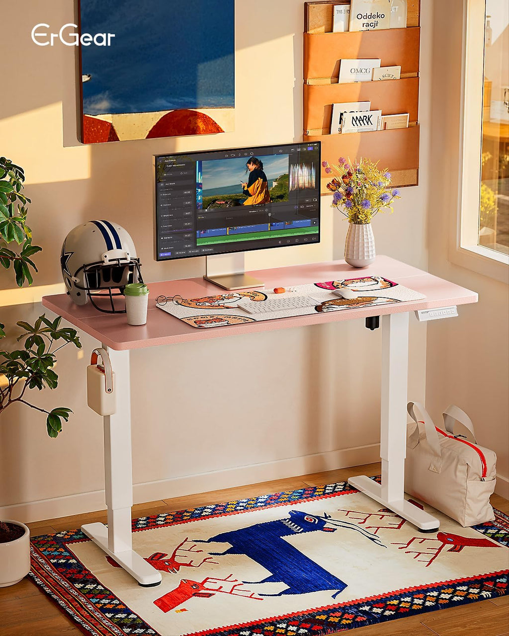 Height Adjustable Electric Standing Desk, 32 x 19 Inches Sit Stand up Desk, Memory Computer Home Office Desk, Pink