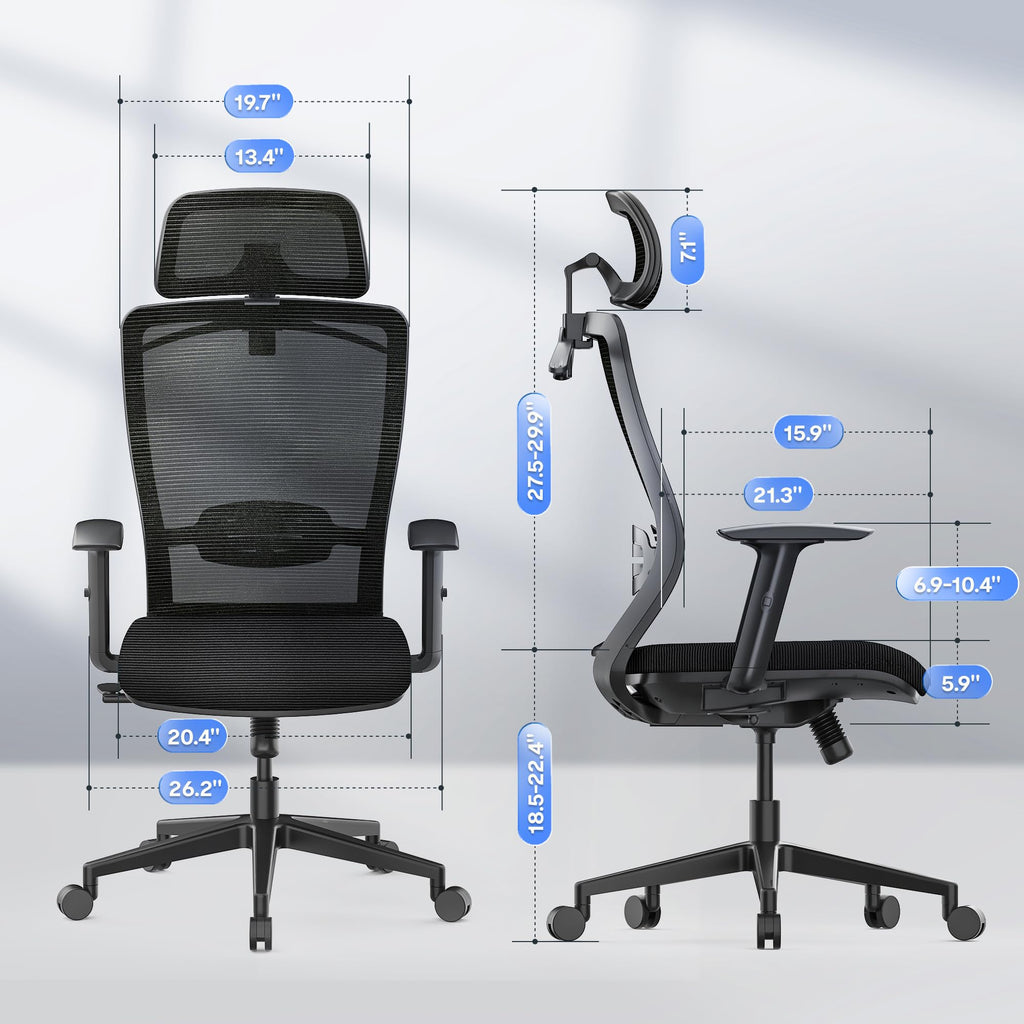 Ergonomic Office Chair, High Back Home Office Desk Chairs with Adjustable Lumbar Support, Armrests,90-130° Tilt Lock, Swivel Computer Gaming Chairs for Adults, OC3 Cloud, Black