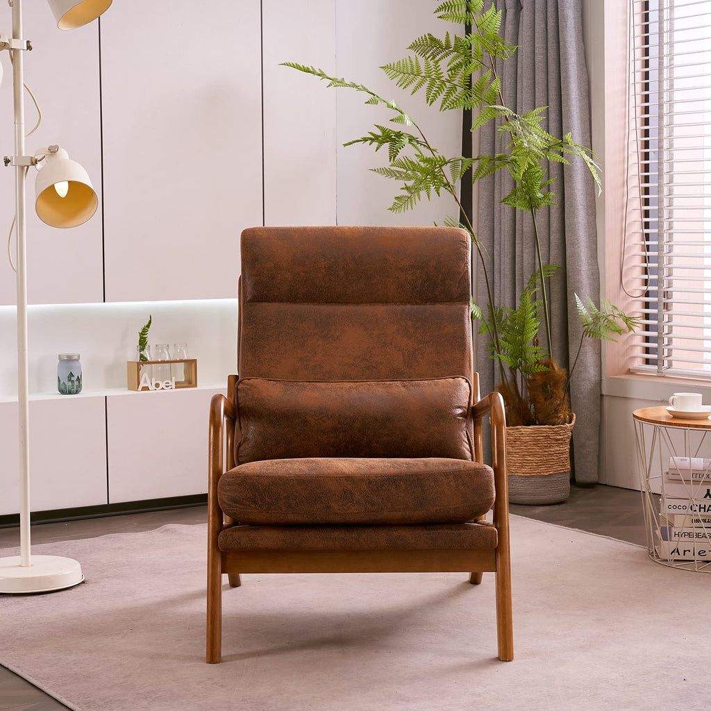 High Back Microfiber Rustic Accent Chairs Set of 2, Upholstered Mid Century Modern Lounge Chairs Reading Chairs Side Sitting Chair Farmhouse Armchairs for Living Room, Bedroom, Guest Room