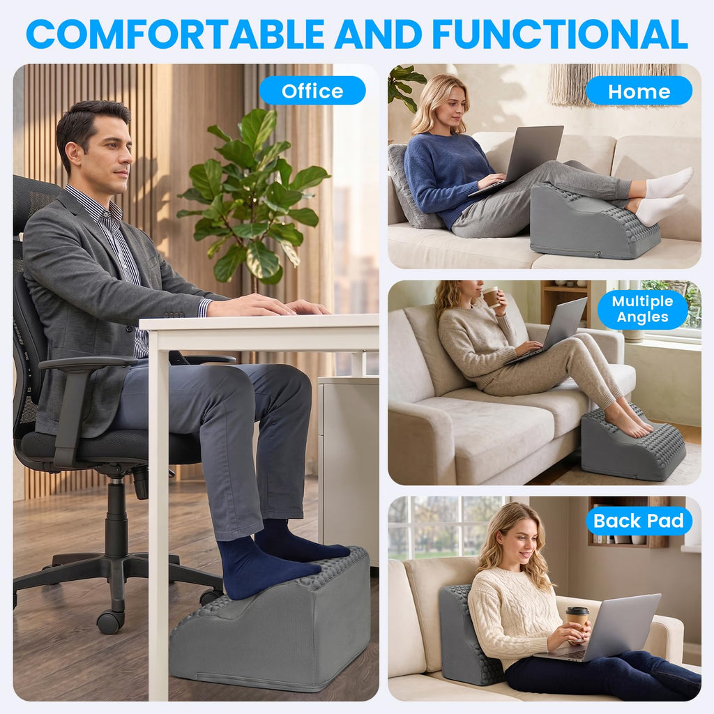 Foot Rest for Under Desk at Work, 3-Tier Foot Stool with Massage Dots and Thick High-Density Foam, Ergonomic Footrest with Washable Cover for Home and Office, Back, Legs & Hip Pain Relief, Grey