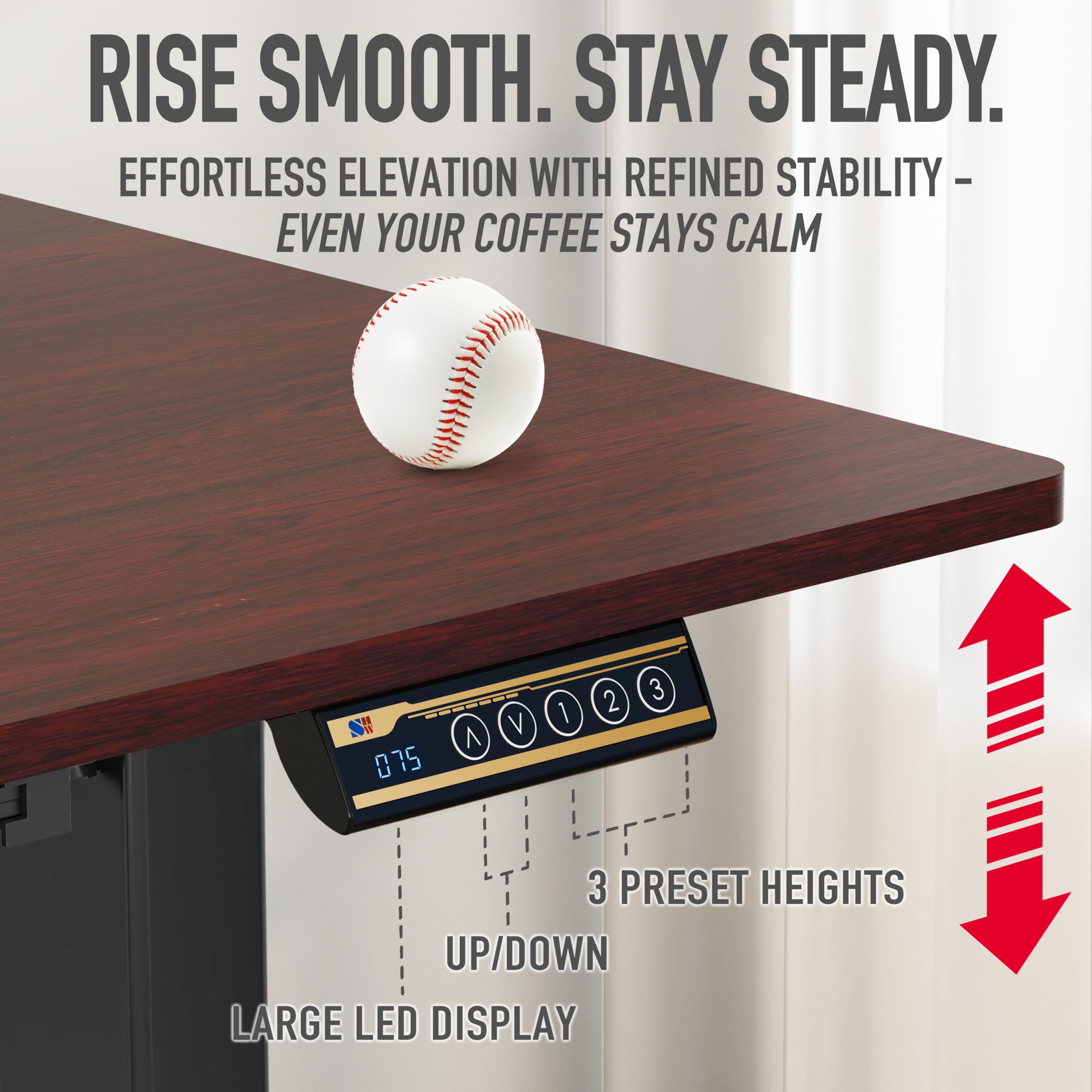 55 x 28 Inches Electric Height Adjustable Standing Desk with Drawer and Memory Preset, Cherry