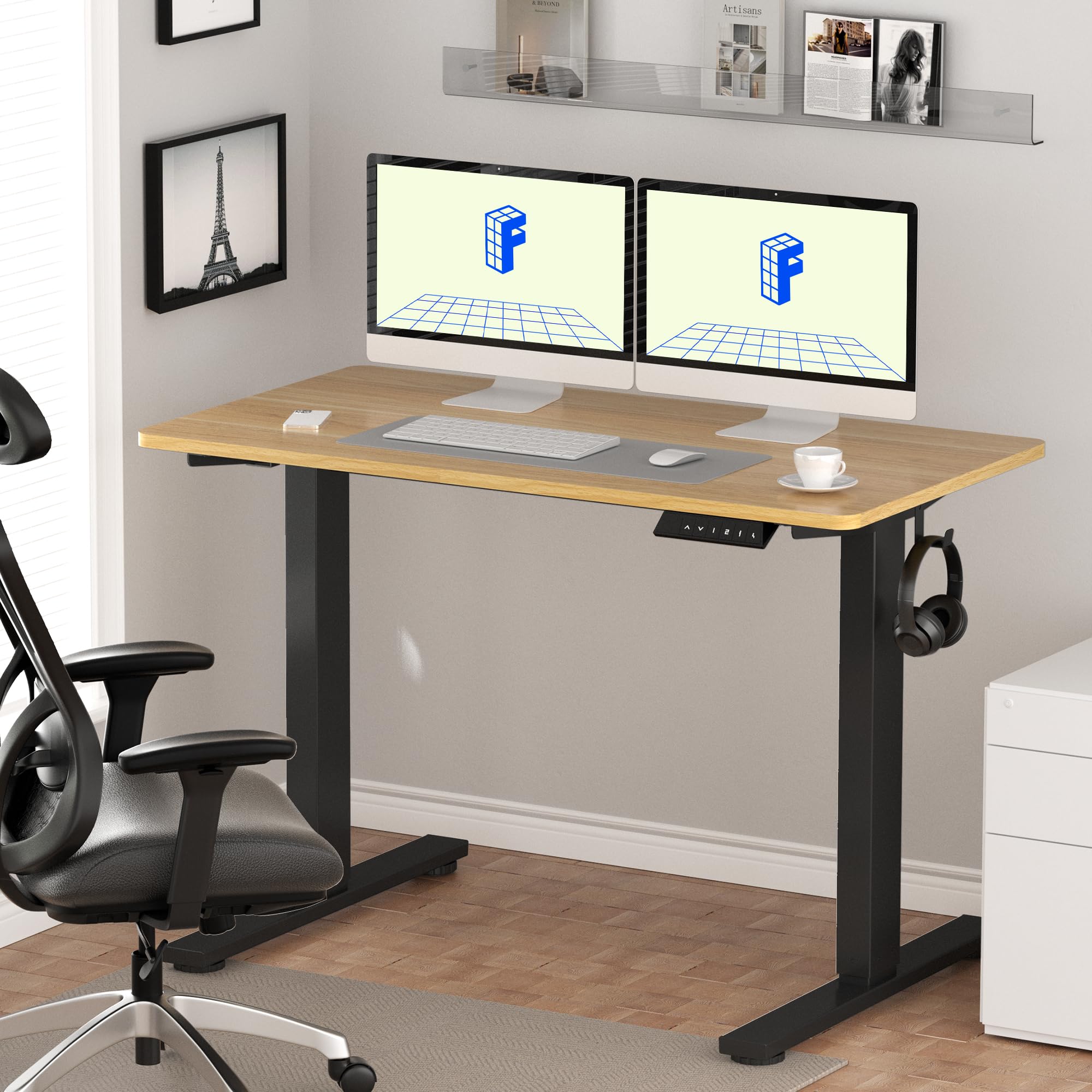 EN1 One-Piece Standing Desk, Electric Adjustable with 4 Memory Presets, 176 LBS Capacity, Stable & Quiet, Seamless Desktop for Home Office & Dual Monitors, 55