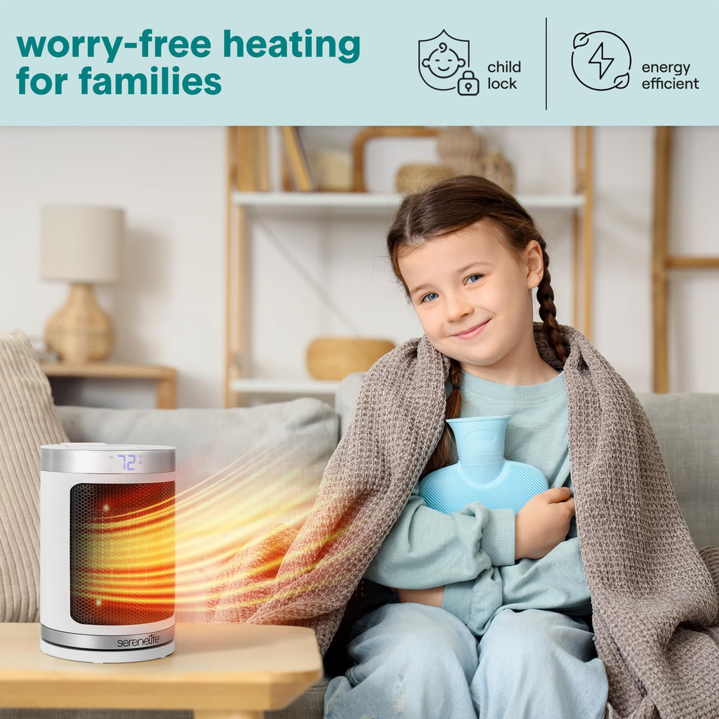 Portable Space Heater – 1500W PTC Ceramic Electric Heater with Thermostat, Remote, 12-Hour Timer, 3 Heating Modes, Oscillation, Safe & Quiet for Home, Office, Bedroom (White)