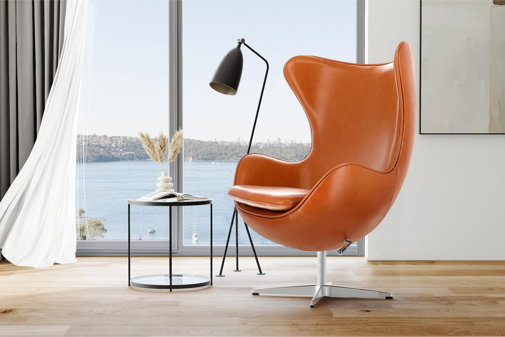 Swivel Armchair 35.4”, Italian Nappa 11000 Top Grain Leather, 360° Swivel, Mid-Century Modern Accent Chair for Living Room, Brown