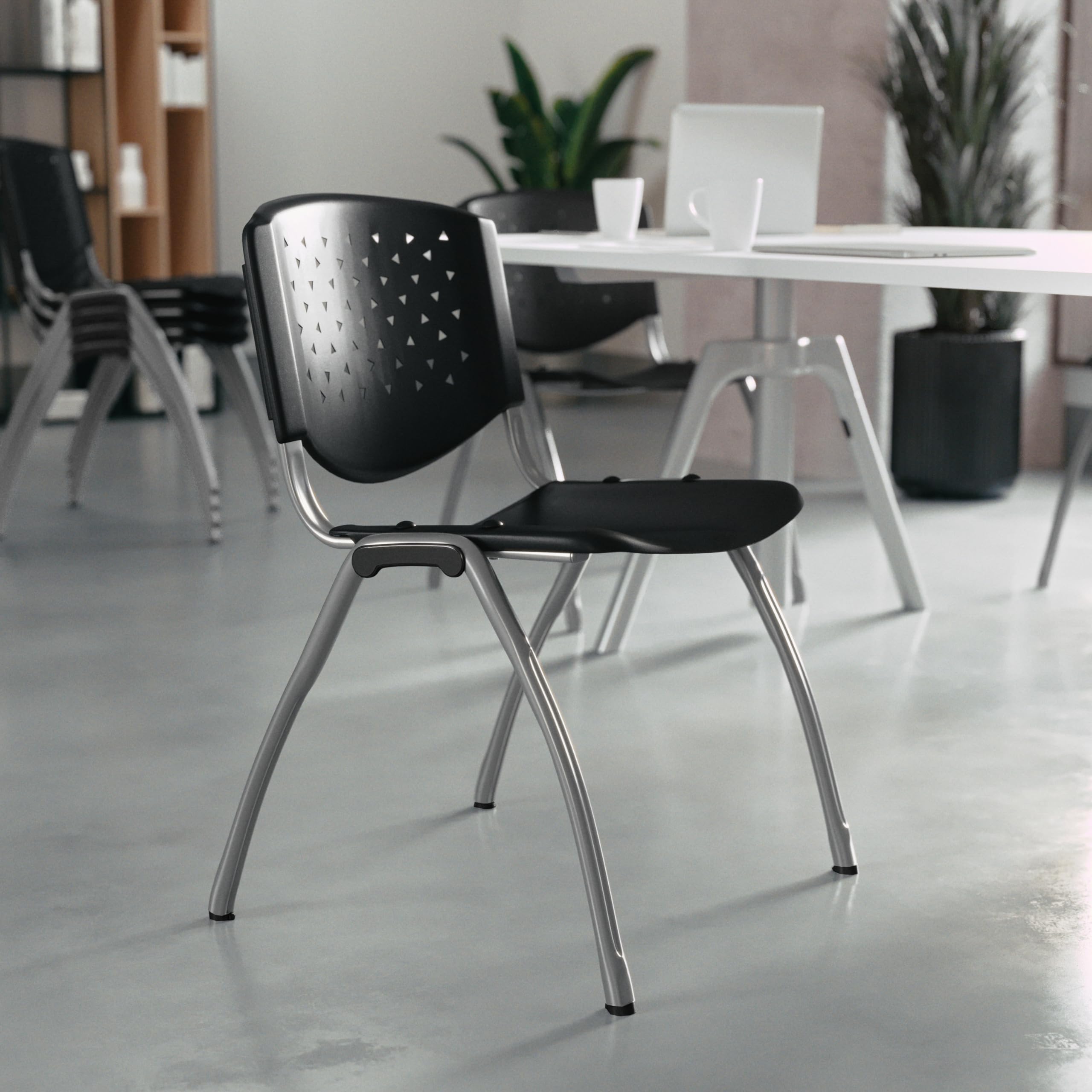 HERCULES Series 880 lb. Capacity Black Plastic Stack Chair with Titanium Gray Powder Coated Frame