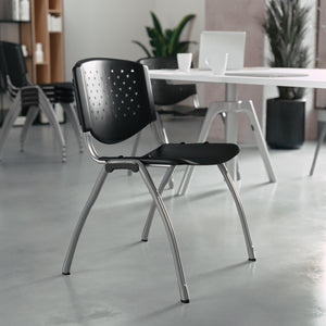HERCULES Series 880 lb. Capacity Black Plastic Stack Chair with Titanium Gray Powder Coated Frame