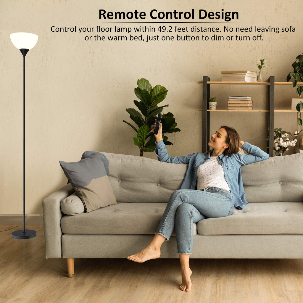 Floor Lamp, Remote Control with Stpeless Color Temperatures and Brightness, Torchiere lamp for Bedroom, Living Room, Bulb Included (Matte Black)