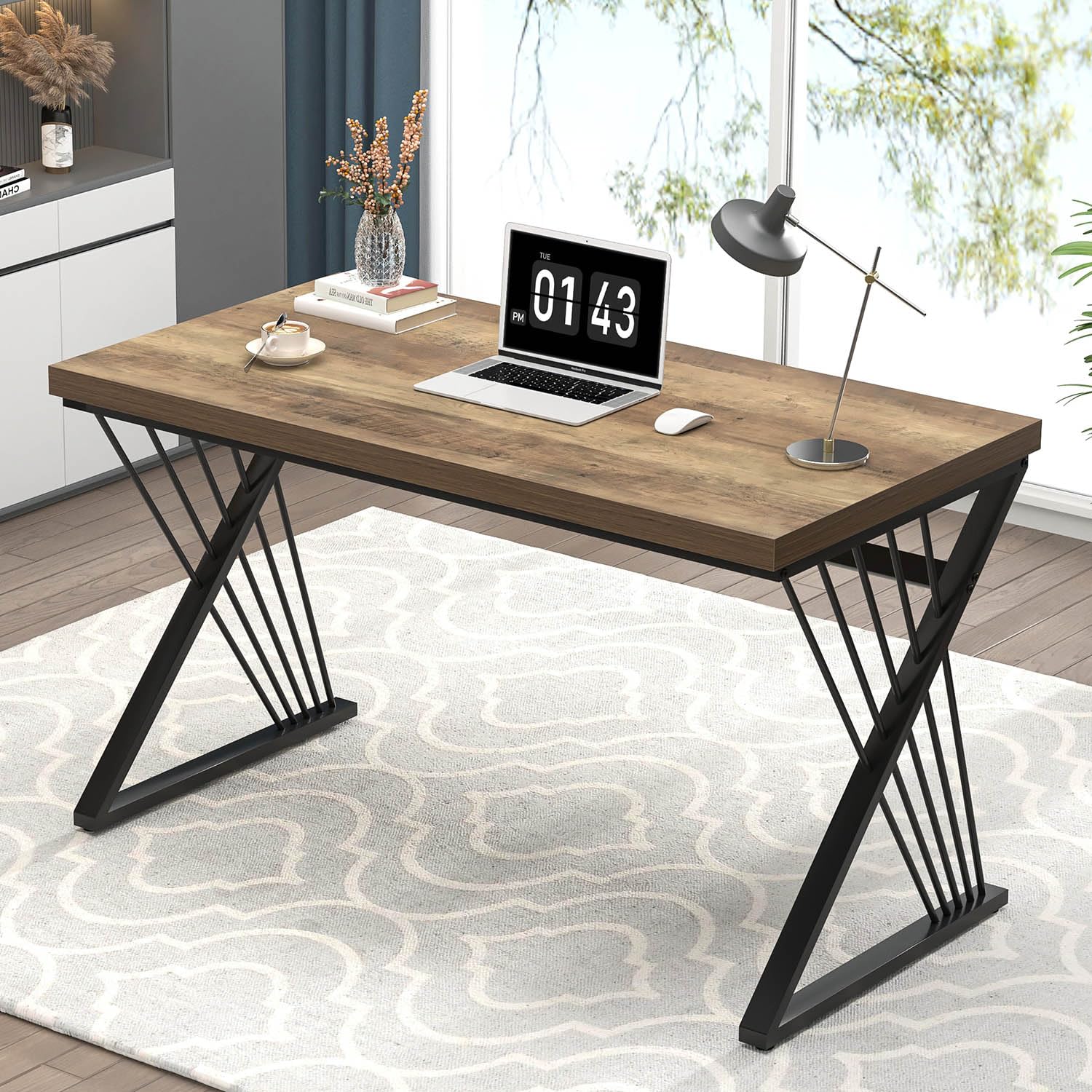 Computer Desk, Modern Home Office Desk, Industrial Wood and Metal Study Writing Work PC Table for Bedroom Living Room, Rustic Oak, 47 Inch