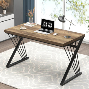Computer Desk, Modern Home Office Desk, Industrial Wood and Metal Study Writing Work PC Table for Bedroom Living Room, Rustic Oak, 47 Inch