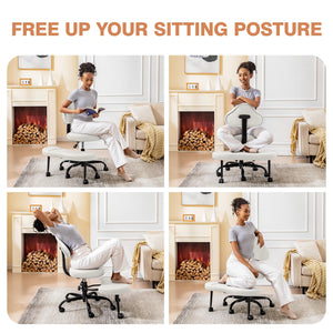 Cross Legged Office Chair, Criss Cross Desk Chair ADHD Meditation Kneeling Yoga Seat with Adjustable Height, Lumbar Support, Wider Footrest and Wheels (White)