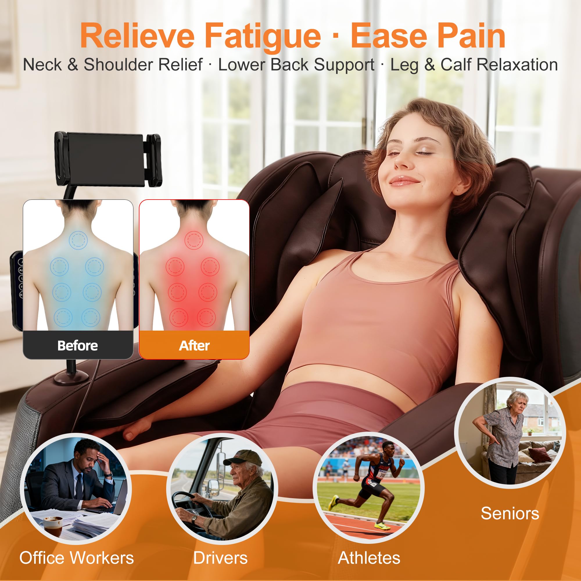 Upgraded Massage Chair Full Body, Zero Gravity Recliner with Heat, 10 Fix Points, Bluetooth, Touch Screen, Footrest, Shiatsu Massage Chair for Parents, Seniors & Easy Assembly - Brown