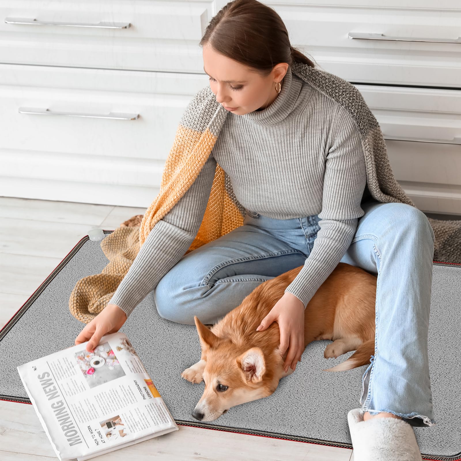 PVC 110V Heated Floor Mat Heater for Foot Warmer Under Desk 31.5 x 20 Inch Electric Heating Pad Energy Saving Carpet Pad Indoor Floor Heated Rug for Home Office Bathroom House Gray