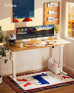 Height Adjustable Electric Standing Desk, 55 x 28 Inches Sit Stand up Desk, Memory Computer Home Office Desk, Light Vintage Brown