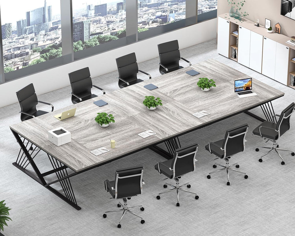 70.9" Industrial Computer Desk with Z-Shaped Legs, Modern Home Office Desk for 2 Person, Large Gaming Executive Workstation Study Table for Bedroom Writing, Light Grey