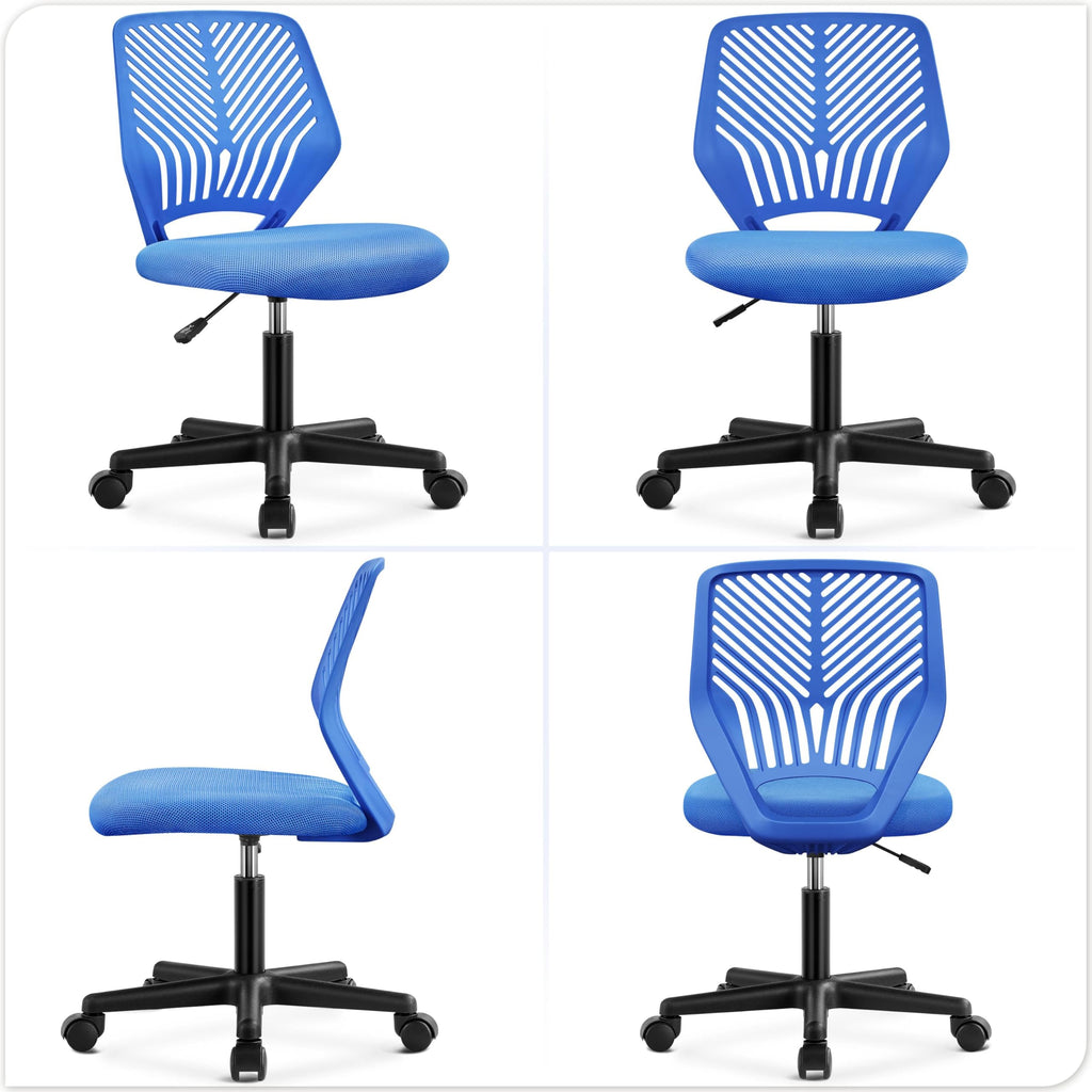 Students Desk Chair Low-Back Armless Study Chair Cute with Lumbar Support Adjustable Height for Youth, Blue