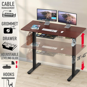 55 x 28 Inches Electric Height Adjustable Standing Desk with Drawer and Memory Preset, Cherry