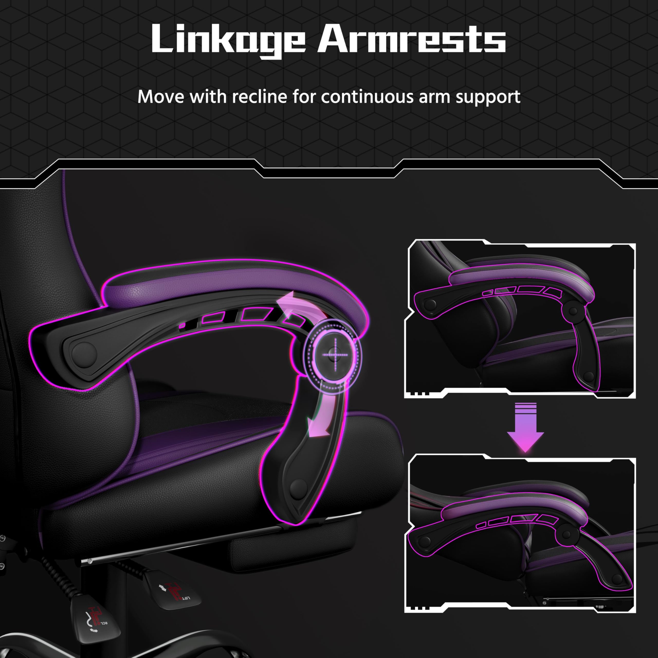 Gaming Chair, Video Game Chair with Massage Lumbar Support and Footrest Height Adjustable Ergonomic Computer Chair with Swivel Seat and Headrest Black/Purple