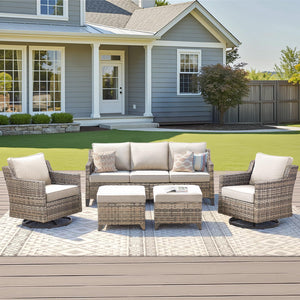 Outdoor Patio Furniture Set-5 Pieces All-Weather Wicker Outdoor Furniture with Swivel Patio Chairs Outdoor Patio Conversation Sets for Garden Porch Deck Grey/Beige
