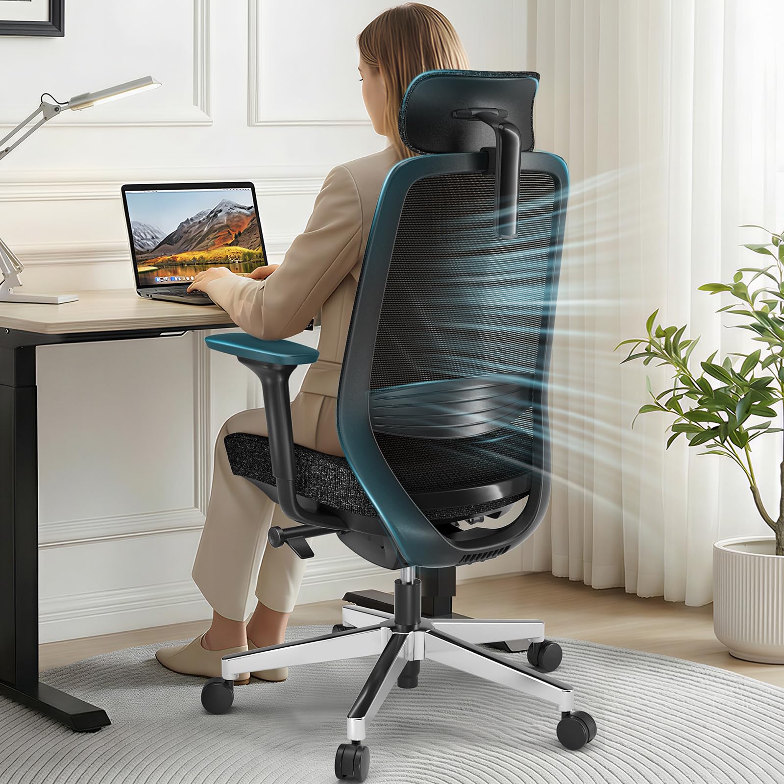 Office Chair Ergonomic Desk Chair High-Back Mesh Desk Chair with Adjustable Lumbar Support and Headrest 4D Armrests for Long Hours Sitting Black