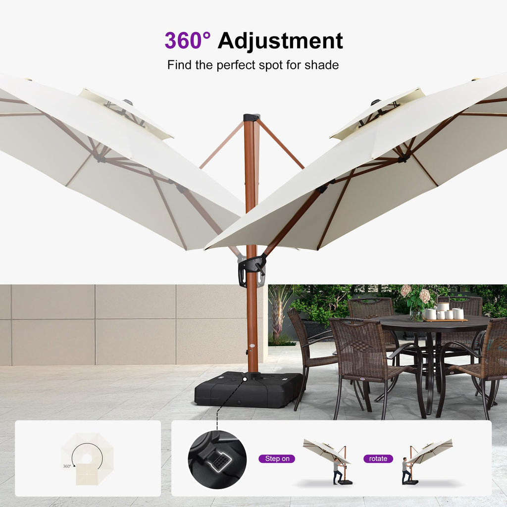 10ft Patio Umbrella Outdoor Square Umbrellas Large Cantilever Umbrella Windproof Offset Umbrellas Heavy Duty Sun Umbrella for Garden Deck Pool Patio, Cream