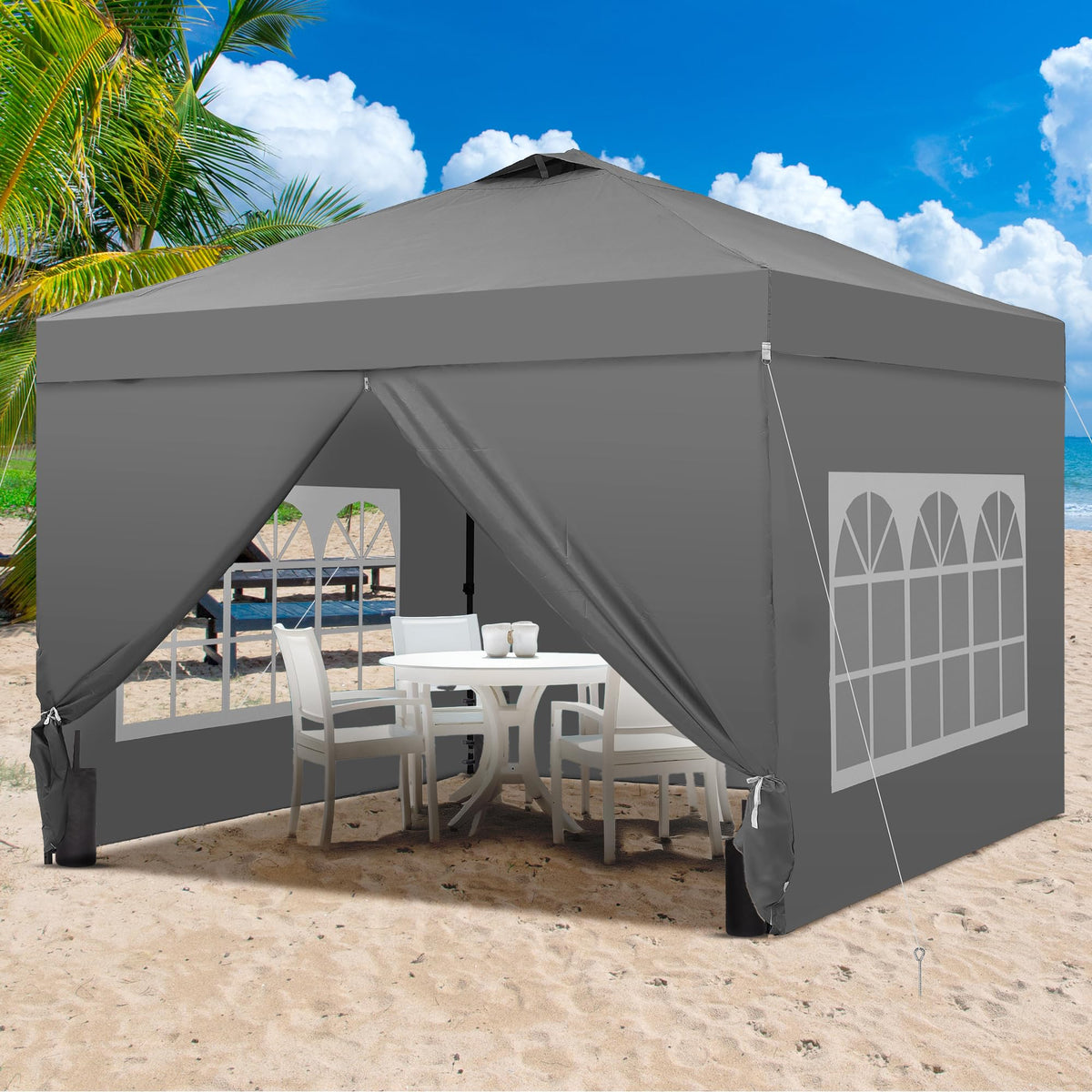 12x12 Pop Up Canopy Tent with 4 Sidewalls, Easy Set up with One Push Lift Gazebo with Wheel Bag and4 Sandbags,Carpas for Events, Parties,Camping, Gray.