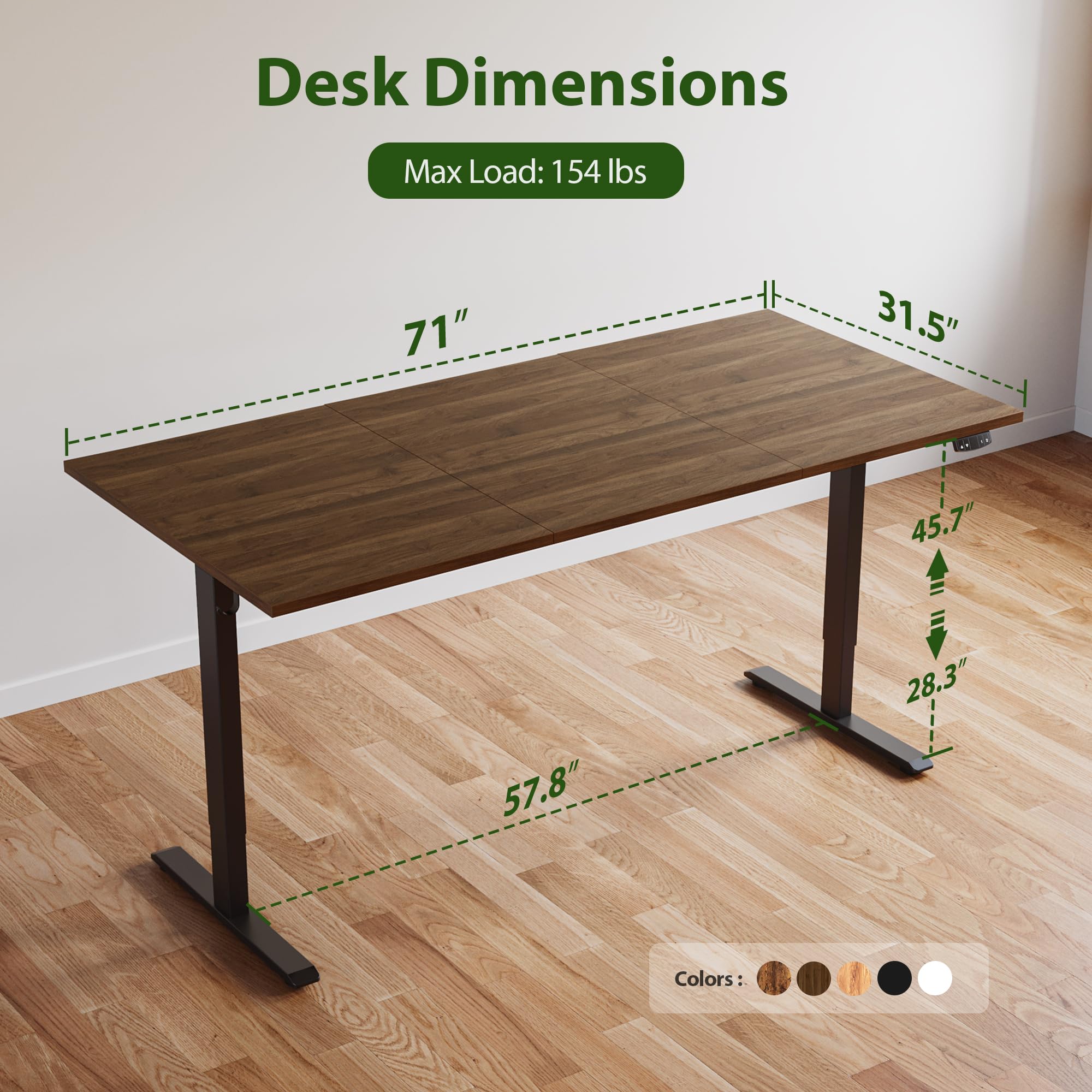 Electric Standing Desk, 71 x 31.5 Inches Height Adjustable Desk, Sit Stand up for Work Office Home, Ergonomic Rising Computer Table with Memory Preset, Dark Walnut