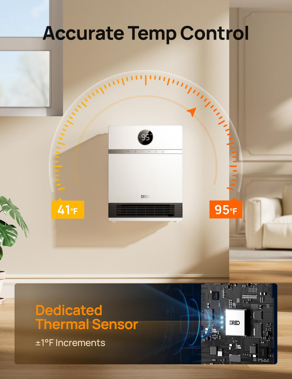 Smart Wall Heater, IP24 Electric Space Heater with ALCI Plug for Indoor Use, 30° Oscillation, Adjustable Thermostat, Remote Control, Works with Alexa, 24H Timer, Easy-mounted Heater for Bathroom