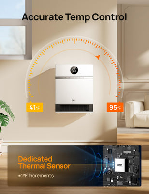 Smart Wall Heater, IP24 Electric Space Heater with ALCI Plug for Indoor Use, 30° Oscillation, Adjustable Thermostat, Remote Control, Works with Alexa, 24H Timer, Easy-mounted Heater for Bathroom