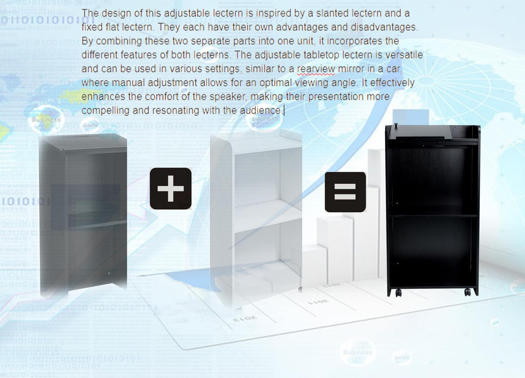 Lecterns & Podiums, Podium Stand with Wheels and Storage Layer, Portable Podium Reception Desk, Suitable for Church pulpits, Mobile lecterns for Meetings, and classrooms (White) (Black)
