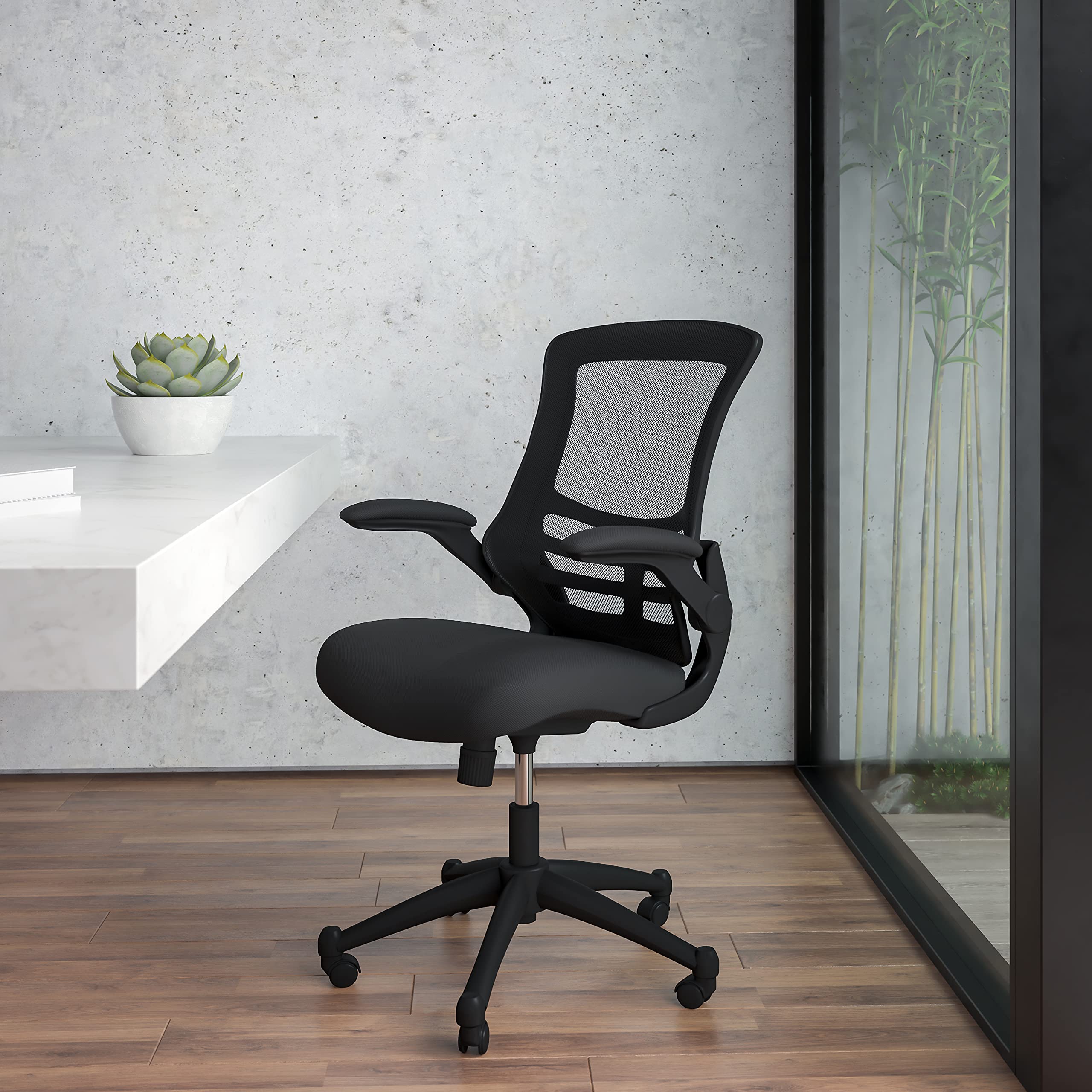 Set of 8 Mid-Back Swivel Ergonomic Task Office Chairs with Flip-Up Arms, Black Mesh
