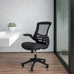 Set of 8 Mid-Back Swivel Ergonomic Task Office Chairs with Flip-Up Arms, Black Mesh