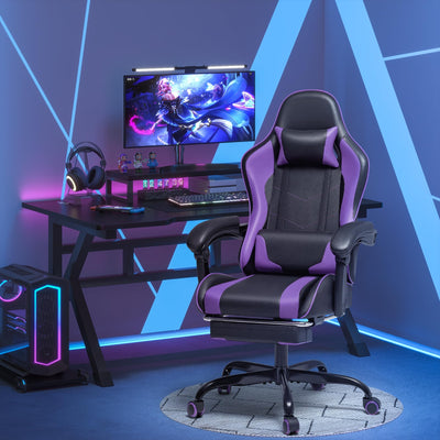 Gaming Chair, Video Game Chair with Footrest and Massage Lumbar Support, Ergonomic Computer Chair Height Adjustable with Swivel Seat and Headrest (Purple)