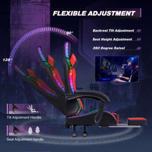 Gaming Chair, Video Game Chair with Footrest and Massage Lumbar Support, Ergonomic Computer Chair Height Adjustable with Swivel Seat and Headrest (RGB Red)