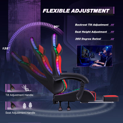 Gaming Chair, Video Game Chair with Footrest and Massage Lumbar Support, Ergonomic Computer Chair Height Adjustable with Swivel Seat and Headrest (RGB Red)