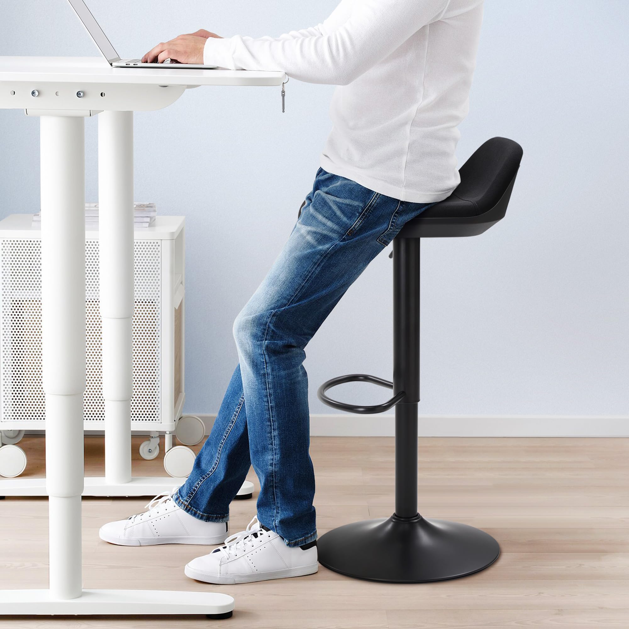 Standing Desk Stool, Height Adjustable Standing Desk Chair, Ergonomic Sit Stand Stool with Footrest, 360° Swivel Leaning Stools for Office Home (Black)