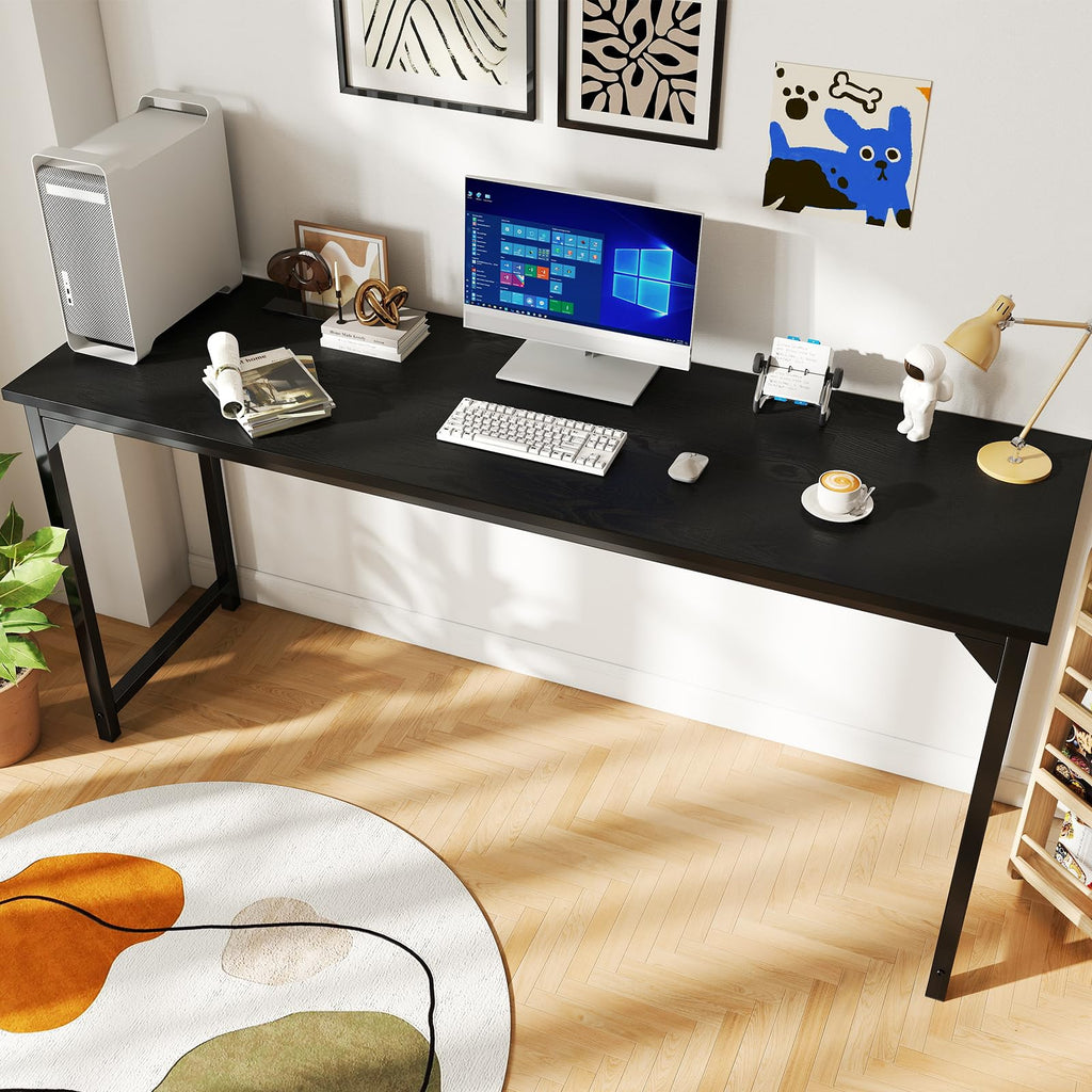 63 Inch Computer Desk Writing Gaming Study Work Large Desks for Bedroom Home Office with Metal Frame Simple Modern PC Compact Table Workstation, Wood Black