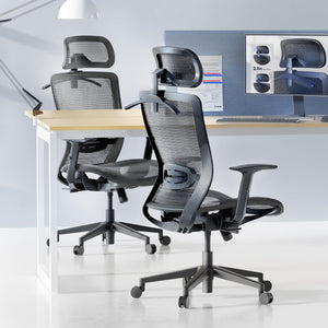 Ergonomic Office Chair, High Back Mesh Swivel Computer Chair, Executive Office Desk Chairs, with Adjustable Lumbar Support/2D Headrest/Lockable Backrest, OC3 Air, Gray