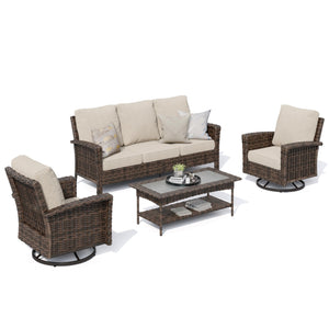 High Back Patio Furniture Set with Swivel Chairs, Outdoor Wicker Conversation Sets with 5.5