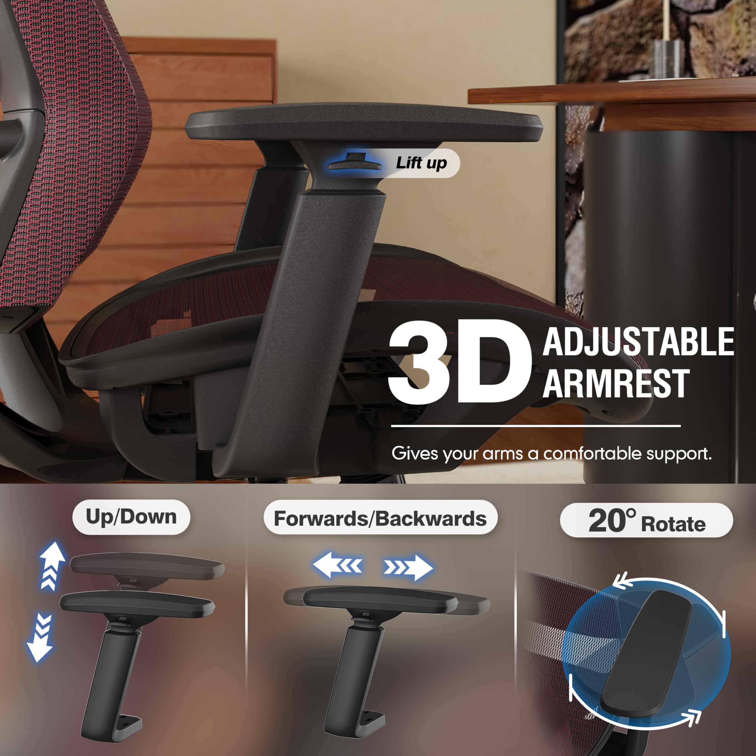 Office Chair,Ergonomic Computer Desk Chair,Sturdy Task Chair- Adjustable Lumbar Support & Armrests,Tilt Function,Comfort Wide Seat,Swivel Home Office Chair