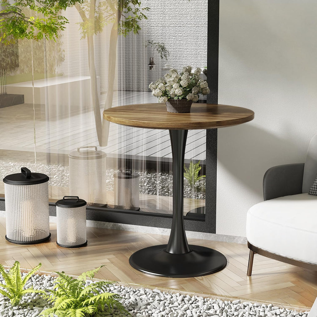 Round Dining Table 31.5" Circle Tulip Table with Wood Thickened Tabletop & Sturdy Metal Pedestal Mid Century Modern Farmhouse Kitchen Tables for 4 Small Places Living Room Cafe,Somber Walnut