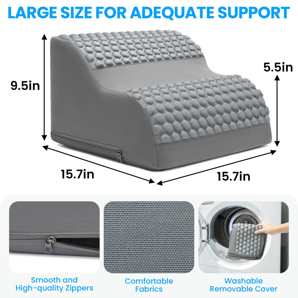 Foot Rest for Under Desk at Work, 3-Tier Foot Stool with Massage Dots and Thick High-Density Foam, Ergonomic Footrest with Washable Cover for Home and Office, Back, Legs & Hip Pain Relief, Grey
