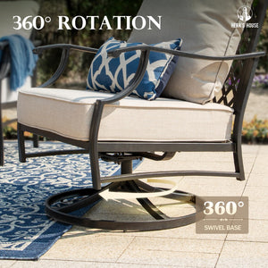 7 Piece Patio Furniture Set, 2 x Swivel Chair, 2 x Fixed Chair, 2 x Ottoman, 1 x 3-Seat Sofa, All Cushioned Outdoor Conversation Set for Lawn Garden Backyard