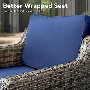 Buenhomino Outdoor Patio Furniture Set-PE Wicker Sofa Couch with Ottomans Comfy Cushions, All Weather High Back Patio Conversation Set for Porch Deck Balcony Garden Grey/Blue