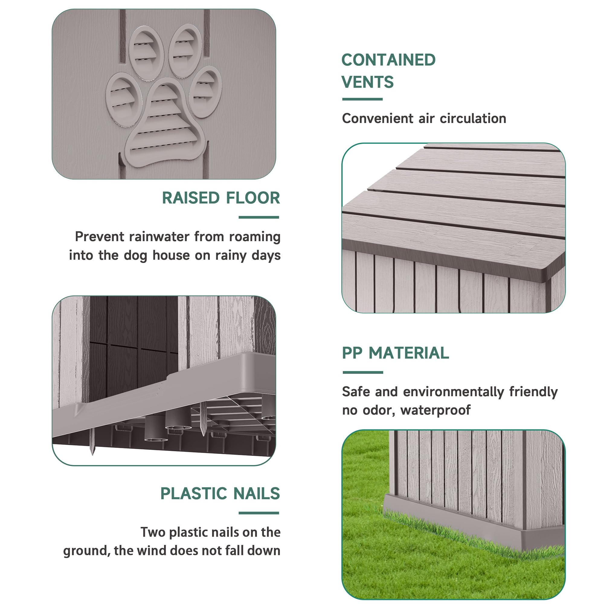 Large Dog House Indoor Outdoor Waterproof,Puppy Shelter with Air Vents and Elevated Floor,Sturdy Dog Kennel for Small to Large Sized Dogs, Easy to Assemble (Grey, 38.62×36.26×38.07 Inches)
