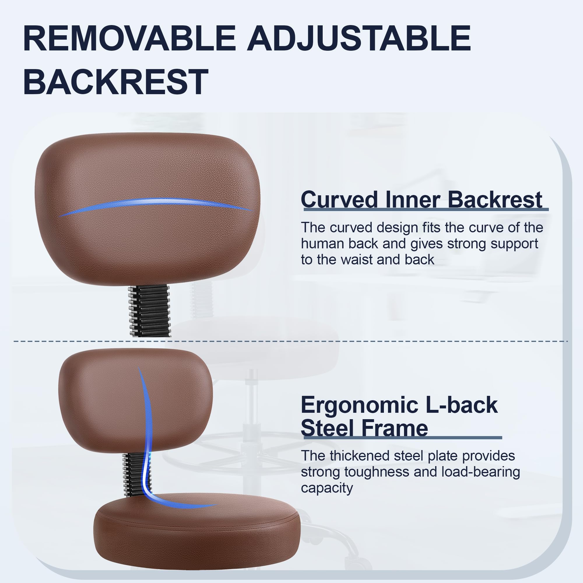 Drafting Chair with Backrest – Adjustable Foot Rest Rolling Stool with Wheels, PU Leather Swivel Stool for Office Spa Studio Lab Counter Salon Home Work Bar Kitchen Shop(Brown)