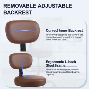 Drafting Chair with Backrest – Adjustable Foot Rest Rolling Stool with Wheels, PU Leather Swivel Stool for Office Spa Studio Lab Counter Salon Home Work Bar Kitchen Shop(Brown)