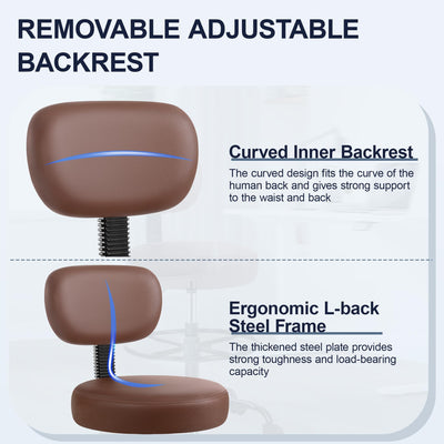 Drafting Chair with Backrest – Adjustable Foot Rest Rolling Stool with Wheels, PU Leather Swivel Stool for Office Spa Studio Lab Counter Salon Home Work Bar Kitchen Shop(Brown)