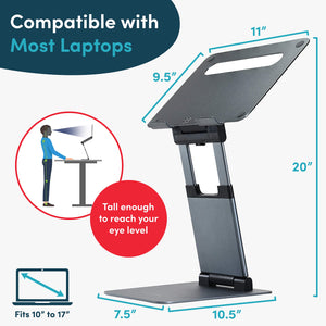 Ergonomic Adjustable Laptop Stand for Desk, Extra Tall 20” Height Aluminum Laptop Riser, Portable Foldable Computer Stand, Fits 10-17” Laptops for Office Meetings, Teamwork & Desk Setup