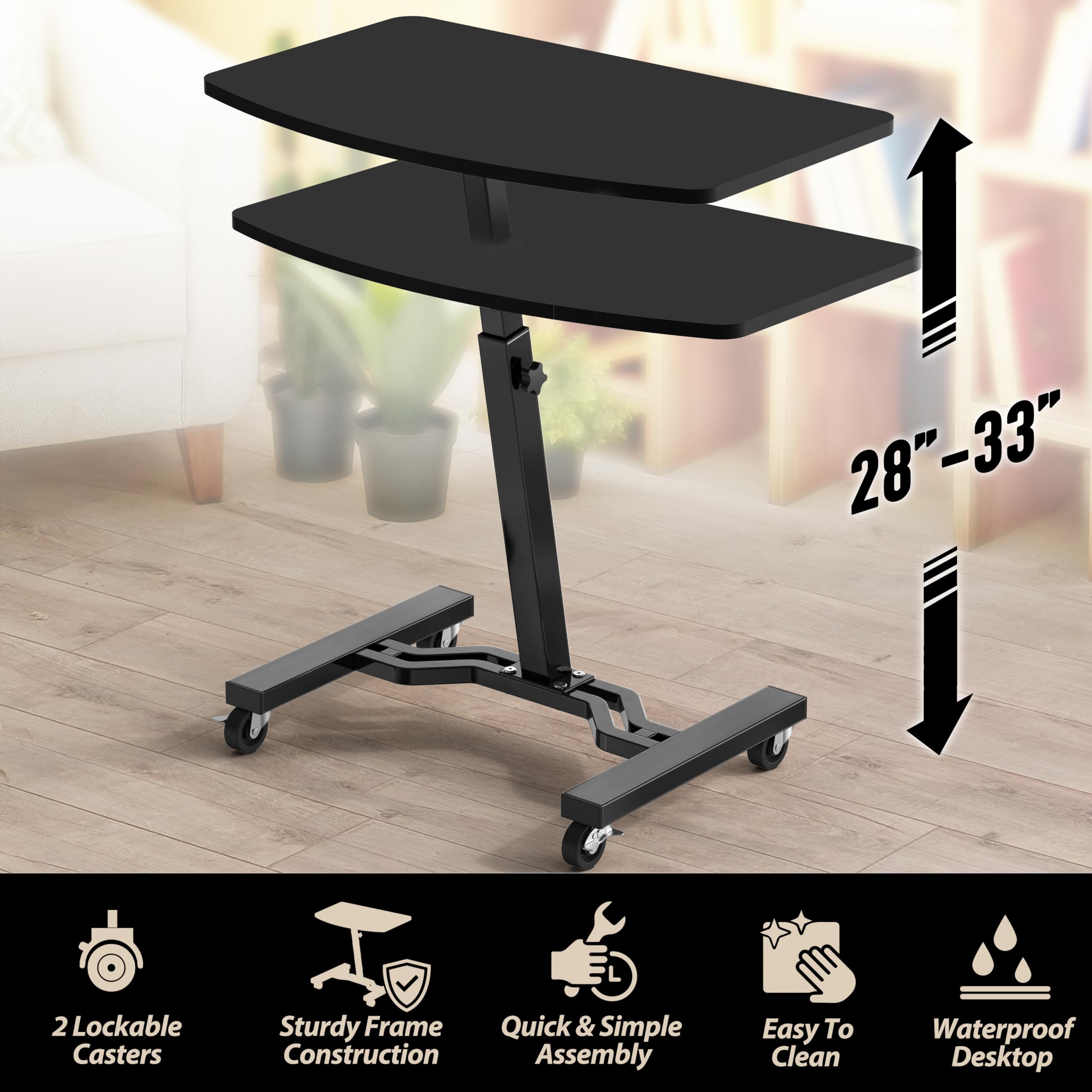 Mobile Height Adjustable Laptop Rolling Cart with Height Adjustment from 28