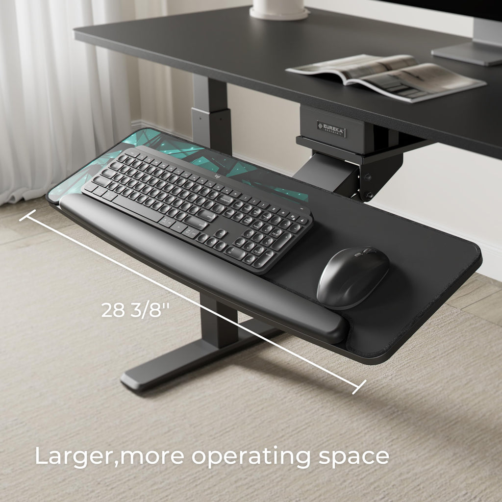Height Adjustable Mouse & Keyboard Tray Under Desk, 28x10'' Large Slide Out Swivel Tilt Computer Keyboard Drawer with Mouse Pad for Gaming Home Office Desk, Dual Mount